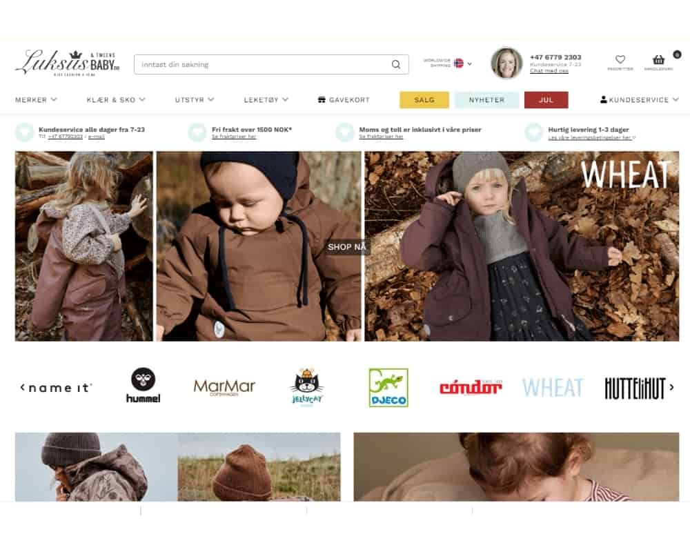 Skjermbilde fra Luksusbaby-hjemmesiden i nettbutikken